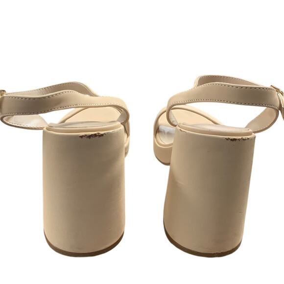 Dream Pairs Women Size 7 Tan Nude Faux Leather 4.5" Chunky Heel Open Toe Shoes - Picture 4 of 6